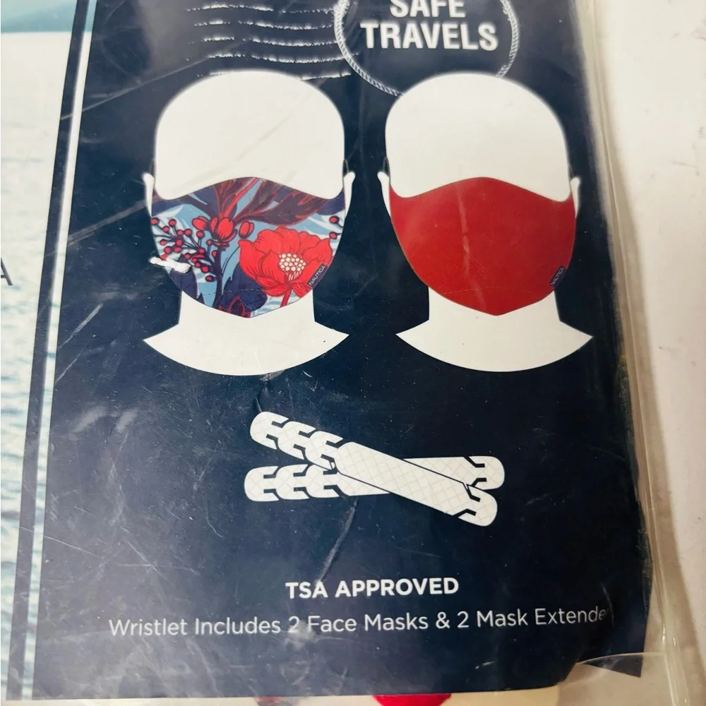 BEAUTIFUL 2 Packs Nautica Floral & Solid Reusable Face Mask w/ extenders 4 masks